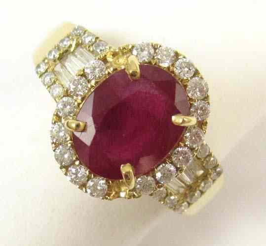 Appraisal: RUBY DIAMOND AND FOURTEEN KARAT GOLD RING round-cut and six