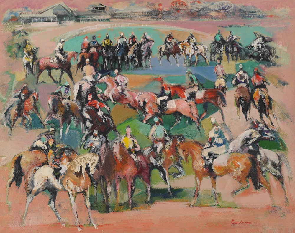 Appraisal: CORBINO Jon American - ''Racetrack Parade'' Oil on Board ''