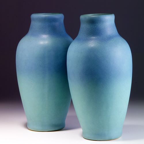 Appraisal: VAN BRIGGLE Pair of baluster vases covered in blue and