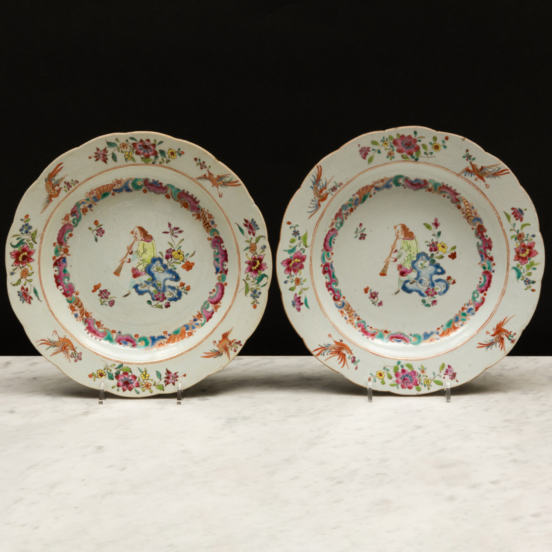 Appraisal: Chinese Export Famille Rose Porcelain 'Musician' Plates Unmarked in diam