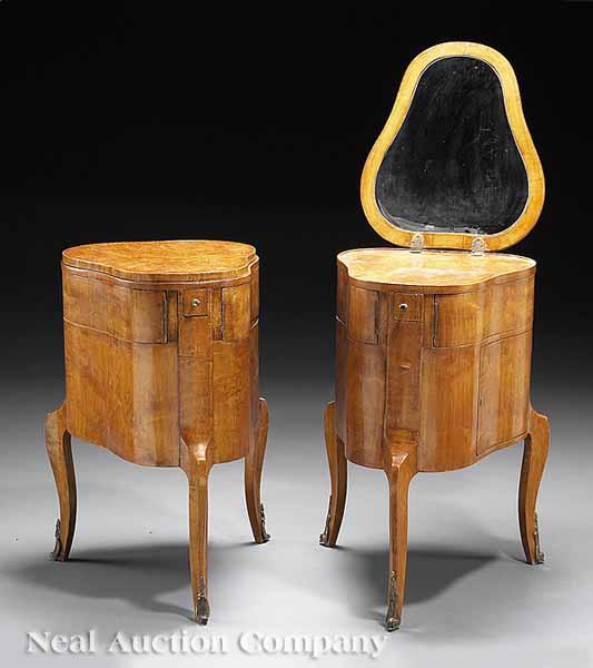 Appraisal: A Pair of Neoclassical-Style Fruitwood Poudreuses each with hinged top