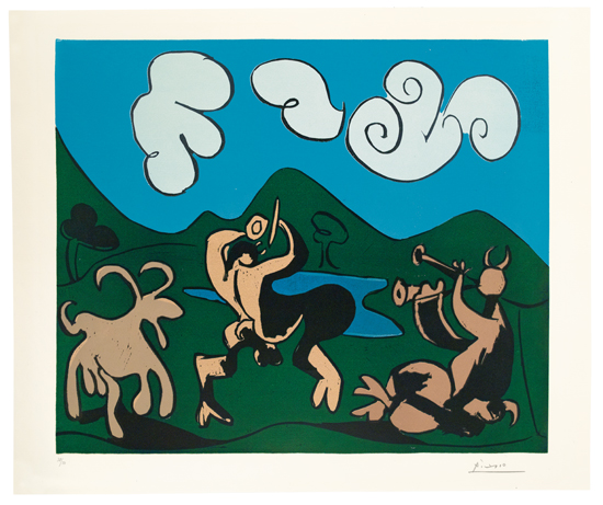 Appraisal: PABLO PICASSO Faunes et Chevre Color linoleum cut on cream