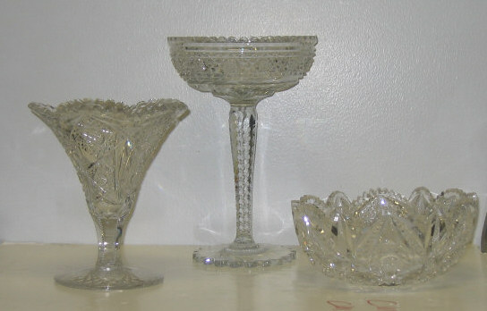 Appraisal: THREE CUT GLASS ARITCLES Tall footed compote h footed floriform