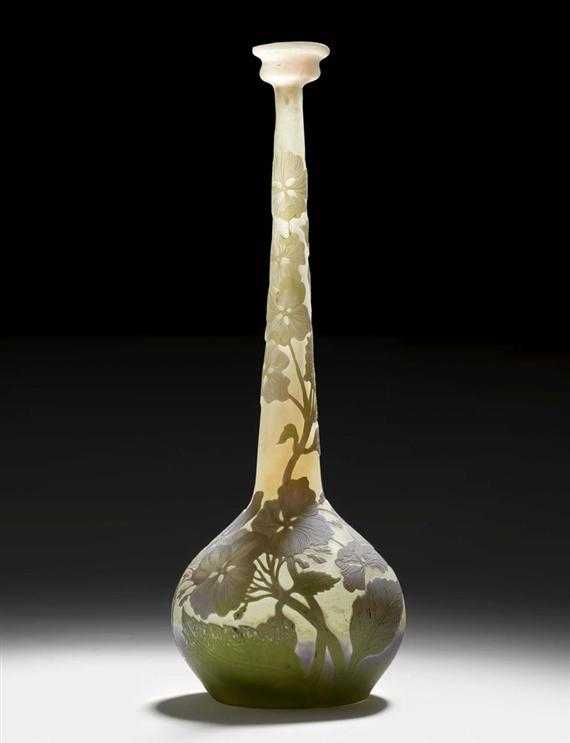 Appraisal: GALL MILE BUD VASE Acid-etched glass with overlay Signed Gall