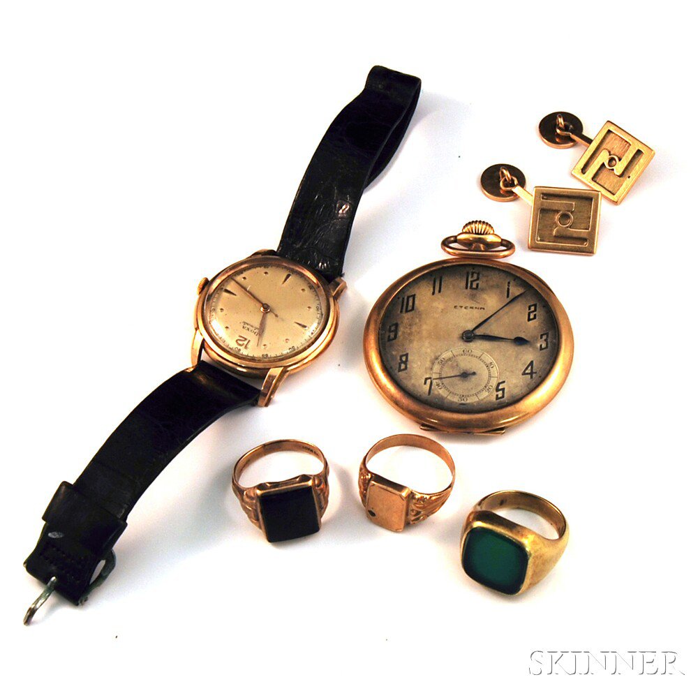 Appraisal: Six Pieces of Gentleman's Jewelry an Eterna open face pocket