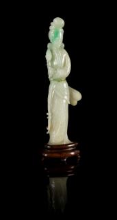 Appraisal: A Carved Apple Green and Celadon Jadeite Figure of a