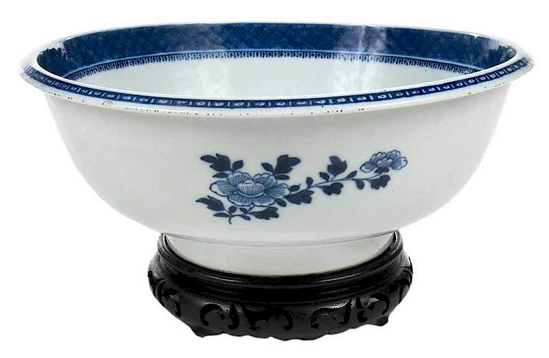 Appraisal: Canton Style Blue and White Punch Bowl Chinese th th