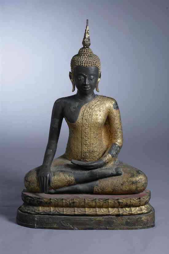 Appraisal: LARGE THAI RATTANAKOSIN-STYLE GILT BRONZE FIGURE OF BUDDHA SHAKYAMUNI Chakri