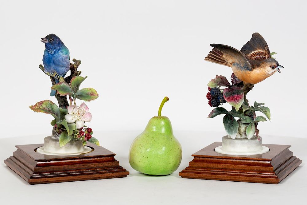 Appraisal: Pair Doughty Indigo Bunting Figurines w Bases Dorothy Doughty Italian