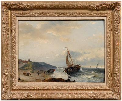 Appraisal: Desire Donny painting Belgian - fishing vessel anchored to a