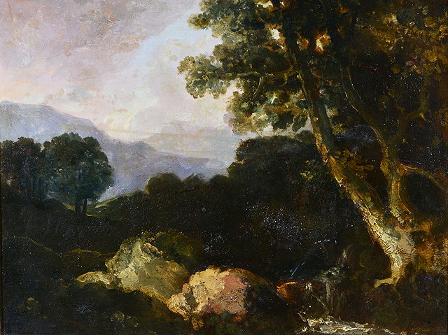 Appraisal: TH CENTURY BARBIZON SCHOOLA wooded landscape with distant hills oils