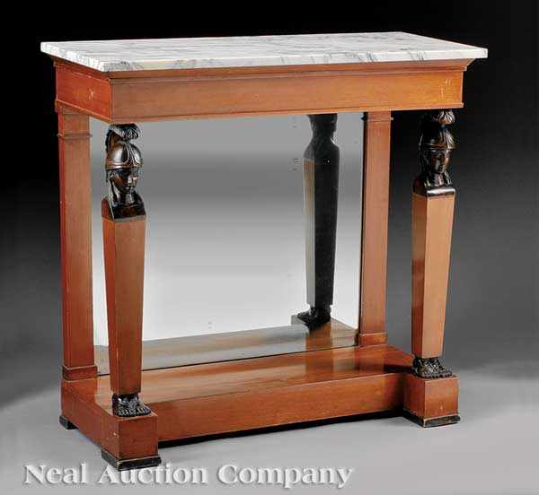 Appraisal: A Pair of Italian Neoclassical-Style Ebonized Fruitwood and Marble Top