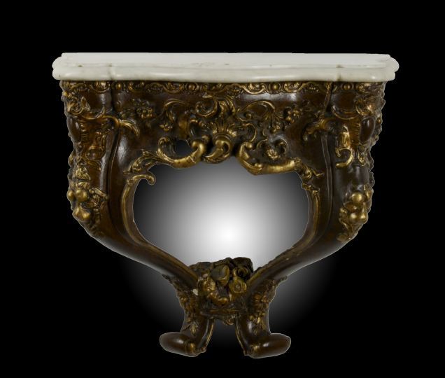 Appraisal: Diminutive German Carved Stained and Parcel-Gilt Wood and Marble-Top Console