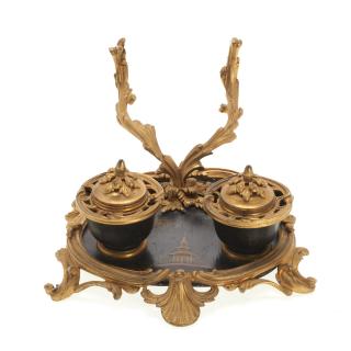 Appraisal: Louis XV style gilt bronze and chinoiserie encrier Louis XV