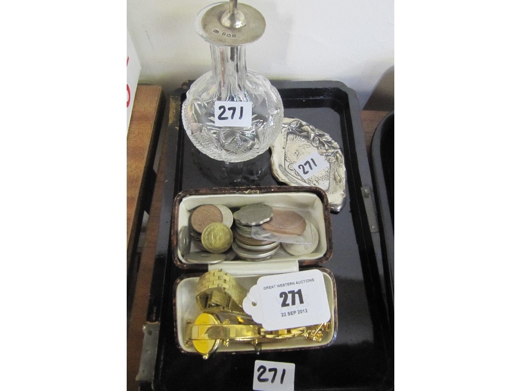 Appraisal: A lot comprising silver dish oil bottle coin and watches