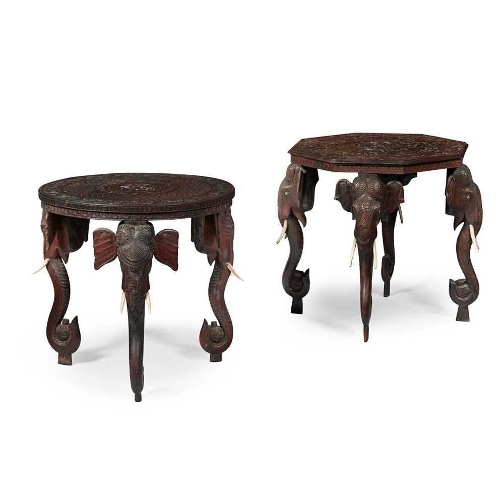 Appraisal: Y TWO INDIAN CARVED HARDWOOD AND IVORY OCCASIONAL TABLES LATE