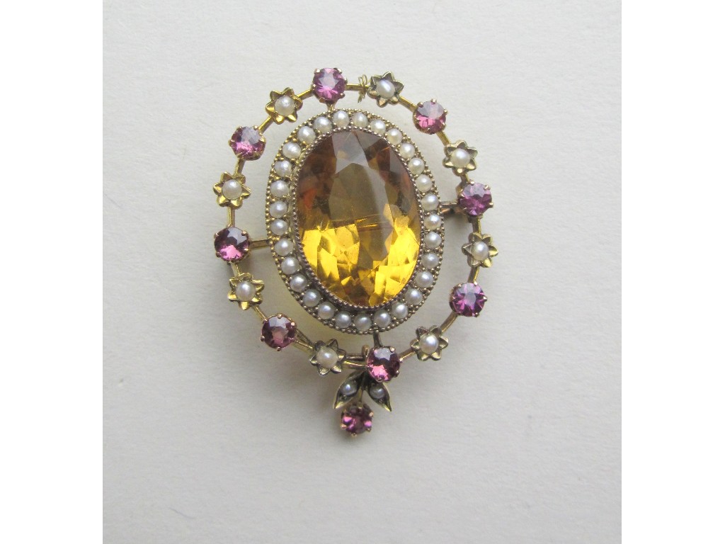 Appraisal: Edwardian gold brooch pendant set with citrine seed pearls and