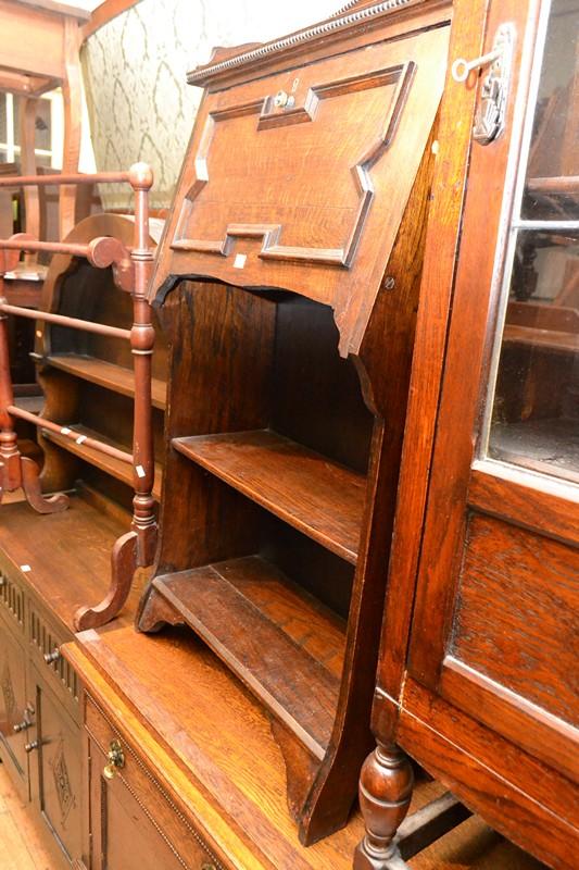 Appraisal: A JACOBEAN OAK DROP FRONT BUREAU A JACOBEAN OAK DROP