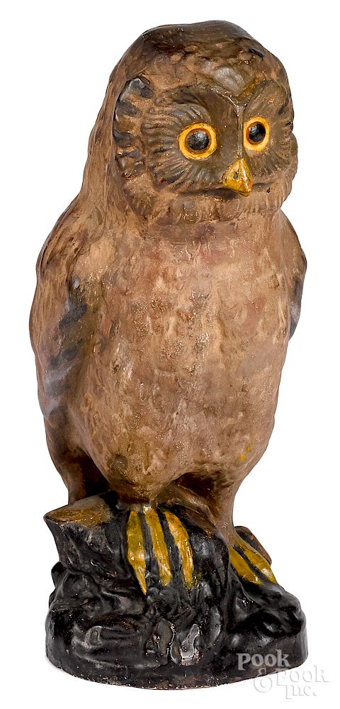 Appraisal: Pennsylvania chalkware owl Pennsylvania chalkware owl th c retaining its