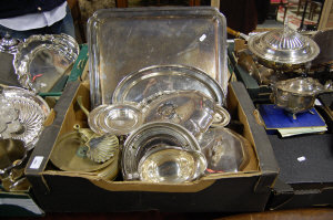 Appraisal: A large ep square tray two entree dishes and covers