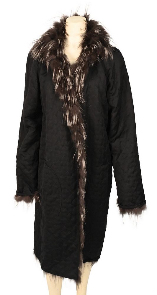 Appraisal: Black Fendi Quilted Fur Lined Coat below knee length with