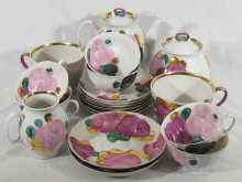 Appraisal: A Russian hand painted floral tea set comprising teapot basin