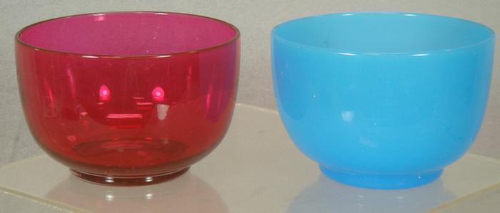 Appraisal: art glass finger bowls cranberry and blue clambroth ground pontils