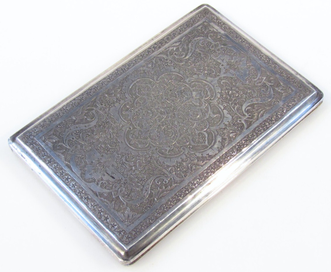 Appraisal: An early thC cigarette case the rectangular body heavily decorated