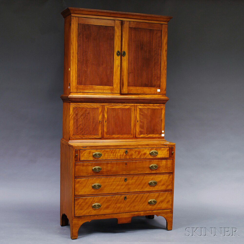 Appraisal: Federal Birch Three-part Secretary Bookcase possibly New Hampshire c the