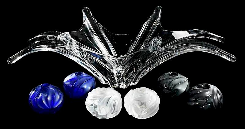 Appraisal: Six Lalique Bud Vases Baccarat Starburst Bowl bud vases two