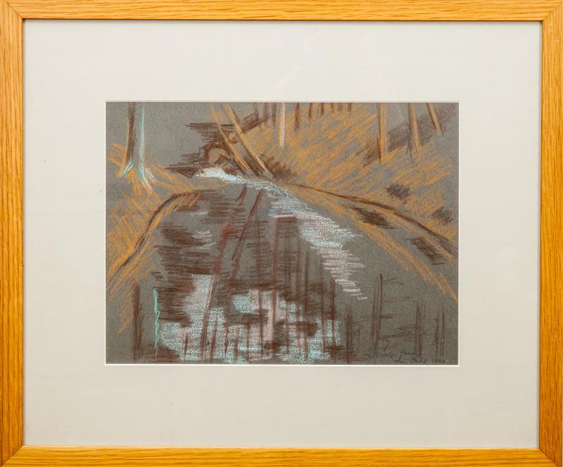 Appraisal: Lois Dodd b Untitled and Untitled Two chalk on grey