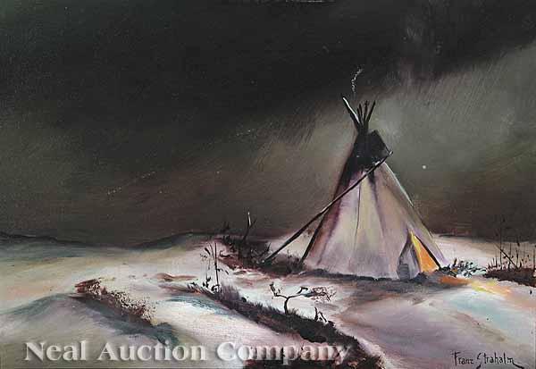 Appraisal: Franz Strahalm American Texas - Indian Encampment at Dusk oil