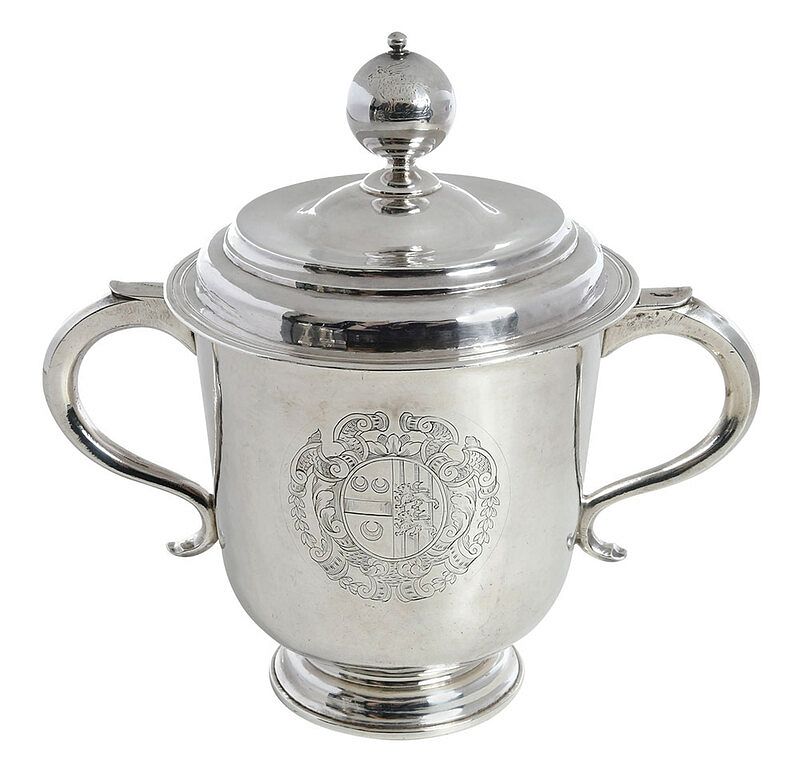 Appraisal: Queen Anne English Silver Covered Two Handle Cup London urn