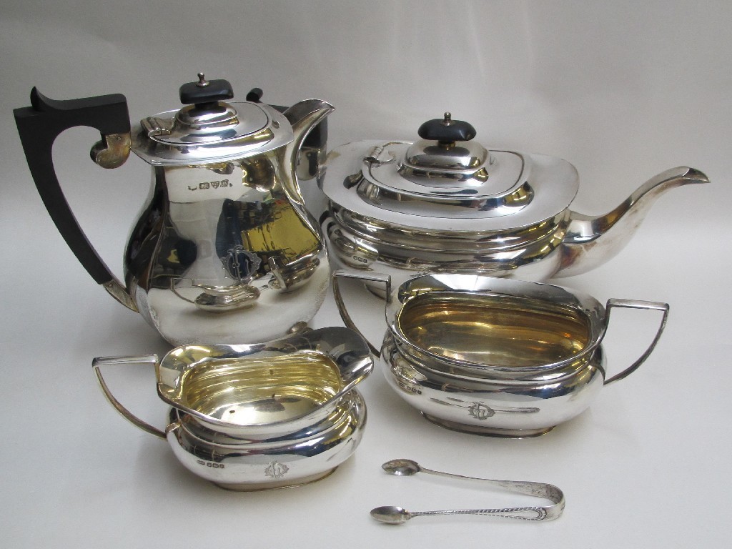 Appraisal: A silver four piece composite tea service of bombe form