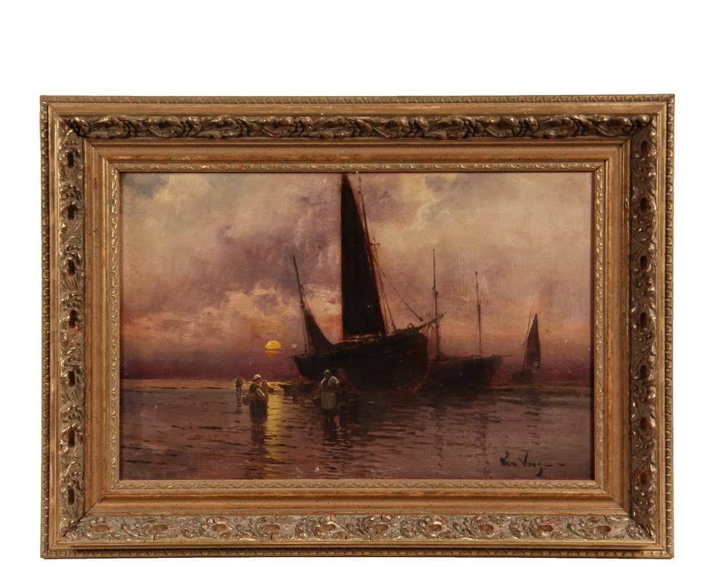 Appraisal: VON VOOS Dutch th th century - Sunset Beached Fishing