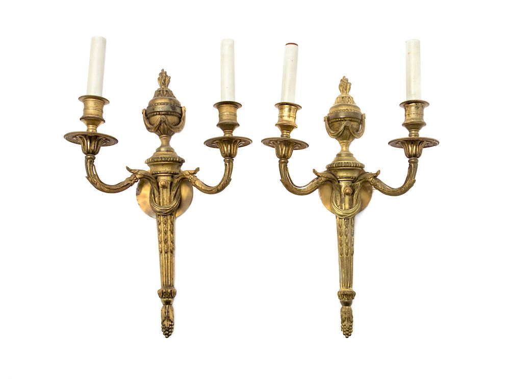 Appraisal: A Pair of Louis XVI Style Gilt Metal Two-Light Sconces