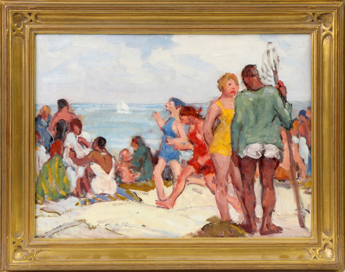 Appraisal: George Renouard American - Figures on beach Unsigned Oil artist