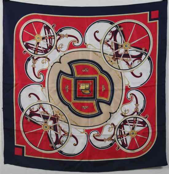 Appraisal: HERM S SILK SCARF ''Washington's Carriage'' Herm s copyright logo