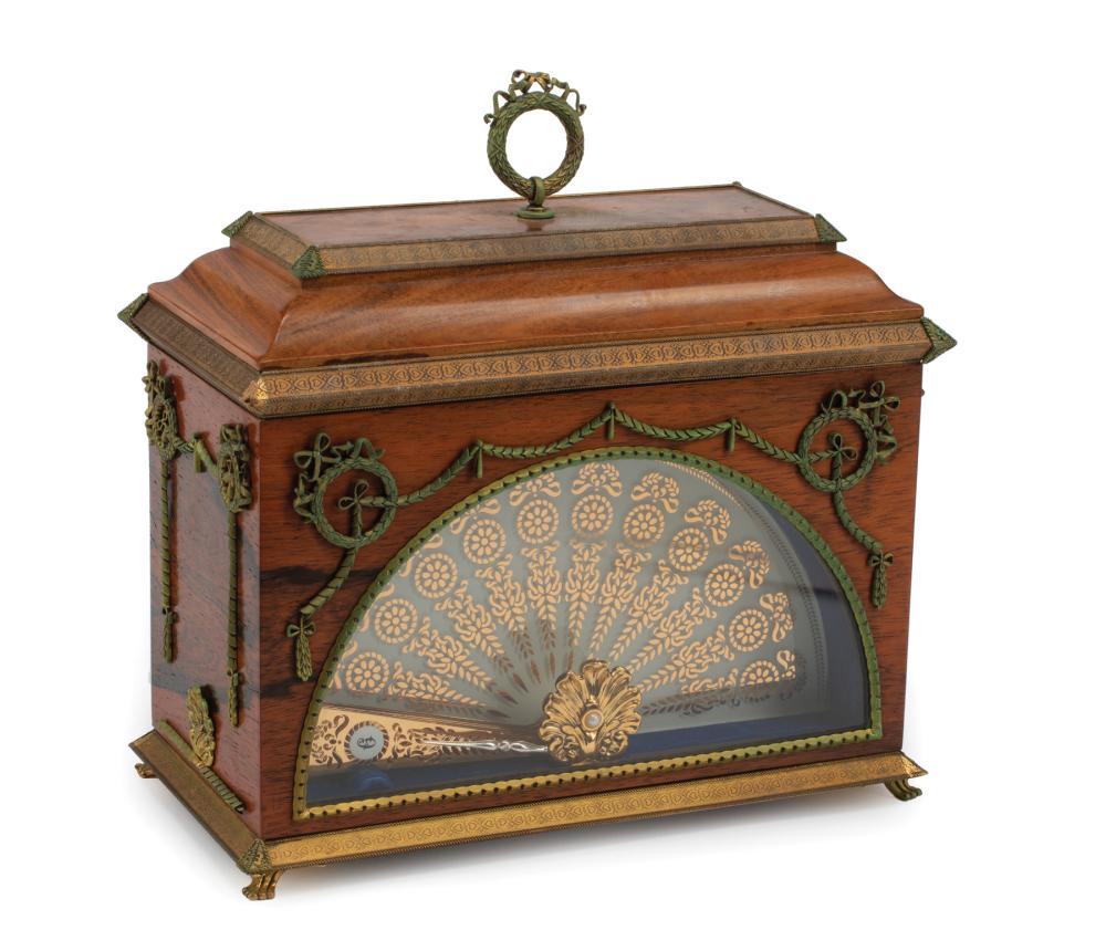 Appraisal: Faberge Brass-Mounted Rosewood Imperial Fan Clock Thwaites Reed London originally