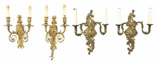 Appraisal: A Pair of Neoclassical Gilt Bronze Two-Light Figural Sconces each