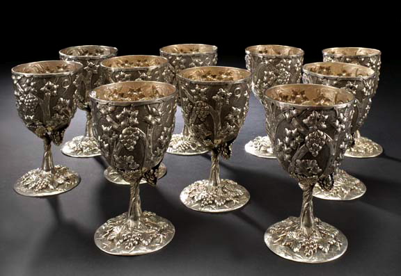 Appraisal: Set of Ten Asian Trade Sterling Silver Goblets th century