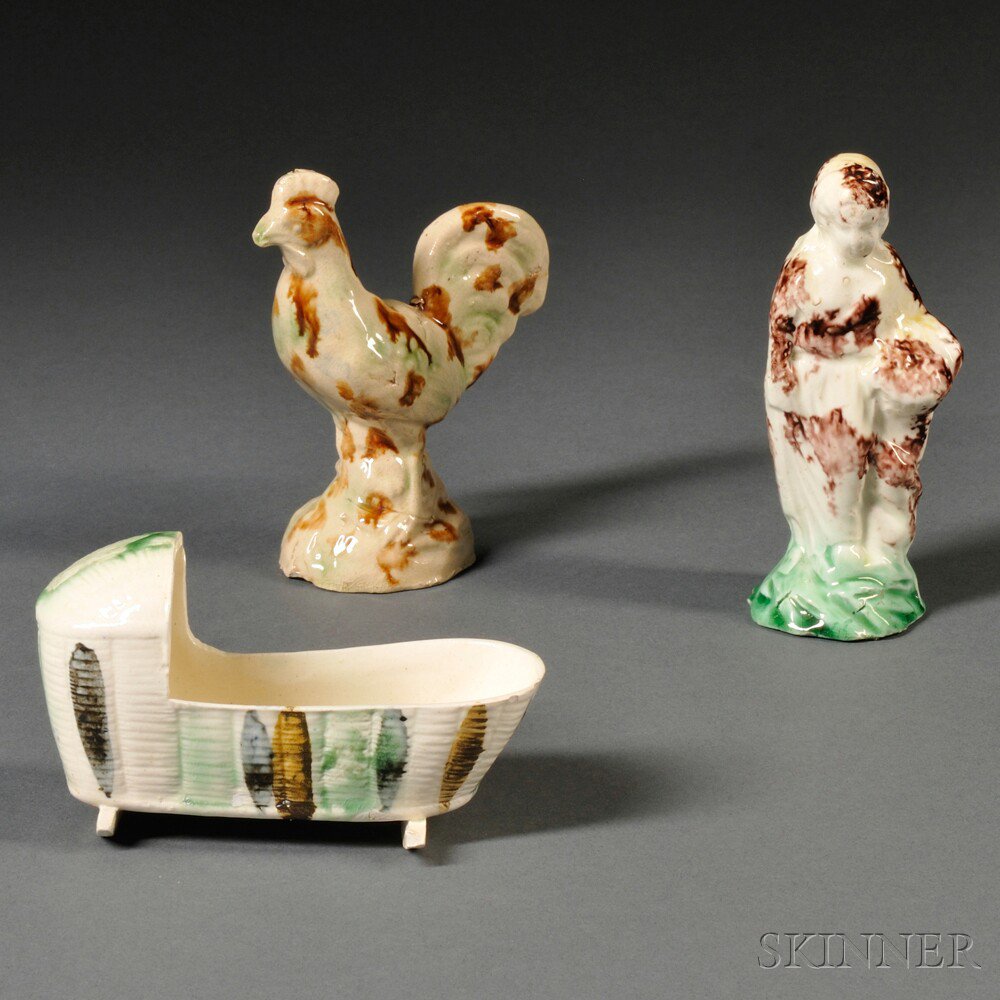 Appraisal: Three Staffordshire Cream-colored Earthenware Items England c each with underglaze