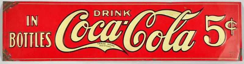 Appraisal: s Embossed Tin Coca-Cola Sign Description Some paint chipping on