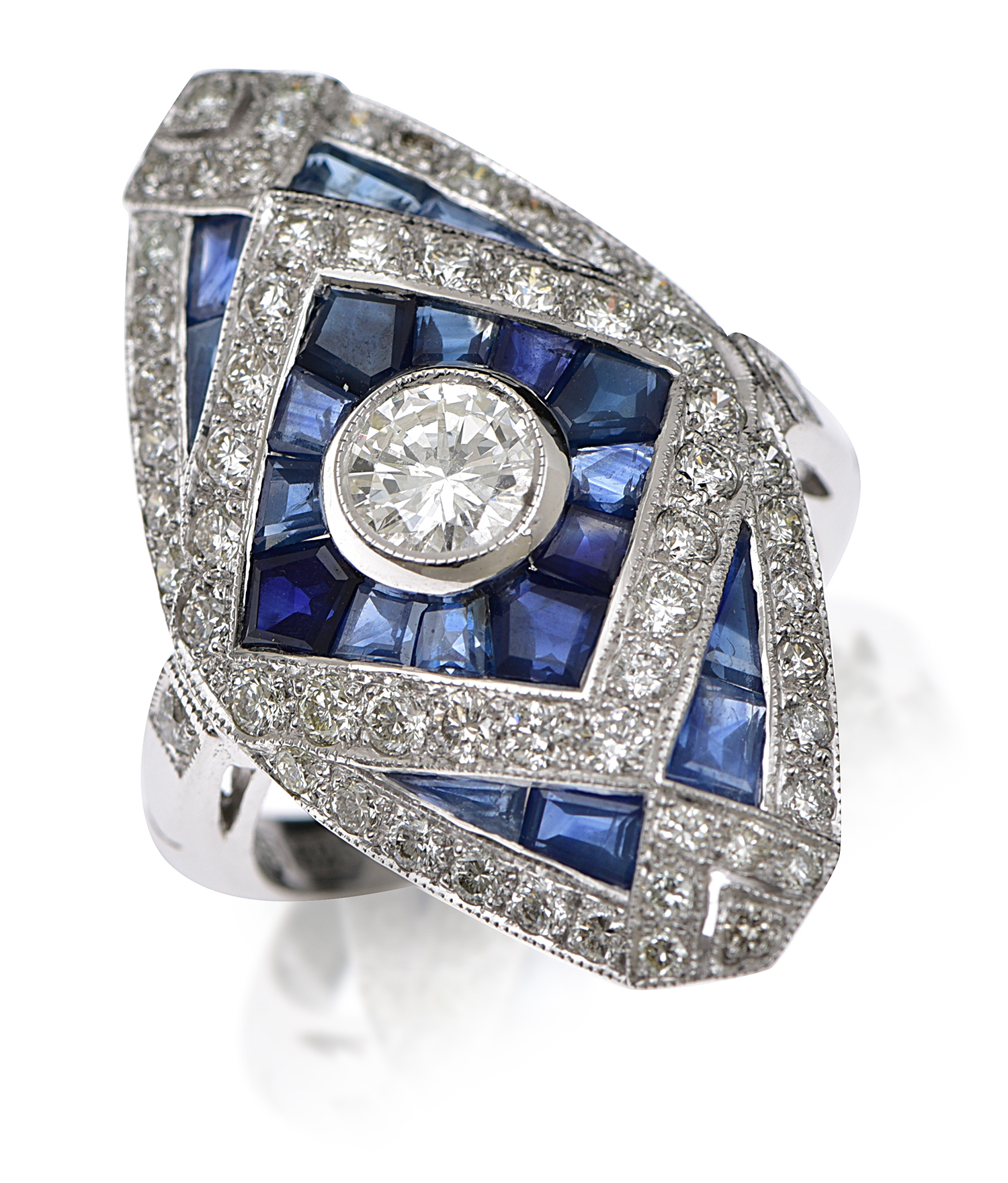 Appraisal: AN ART DECO STYLE SAPPHIRE AND DIAMOND RING Centrally set