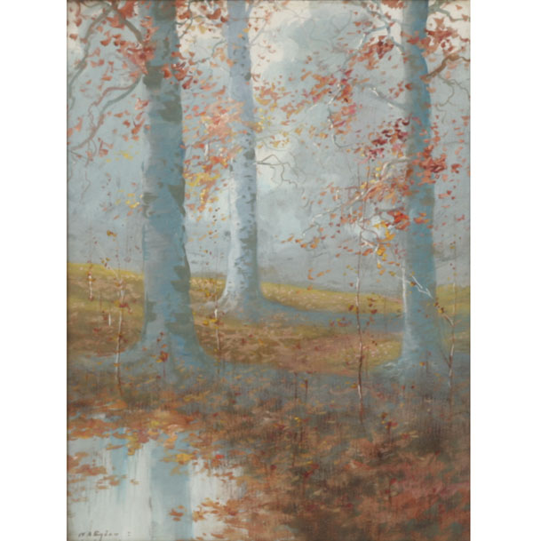 Appraisal: William Arnold Eyden American - autumn forest interior watercolor x