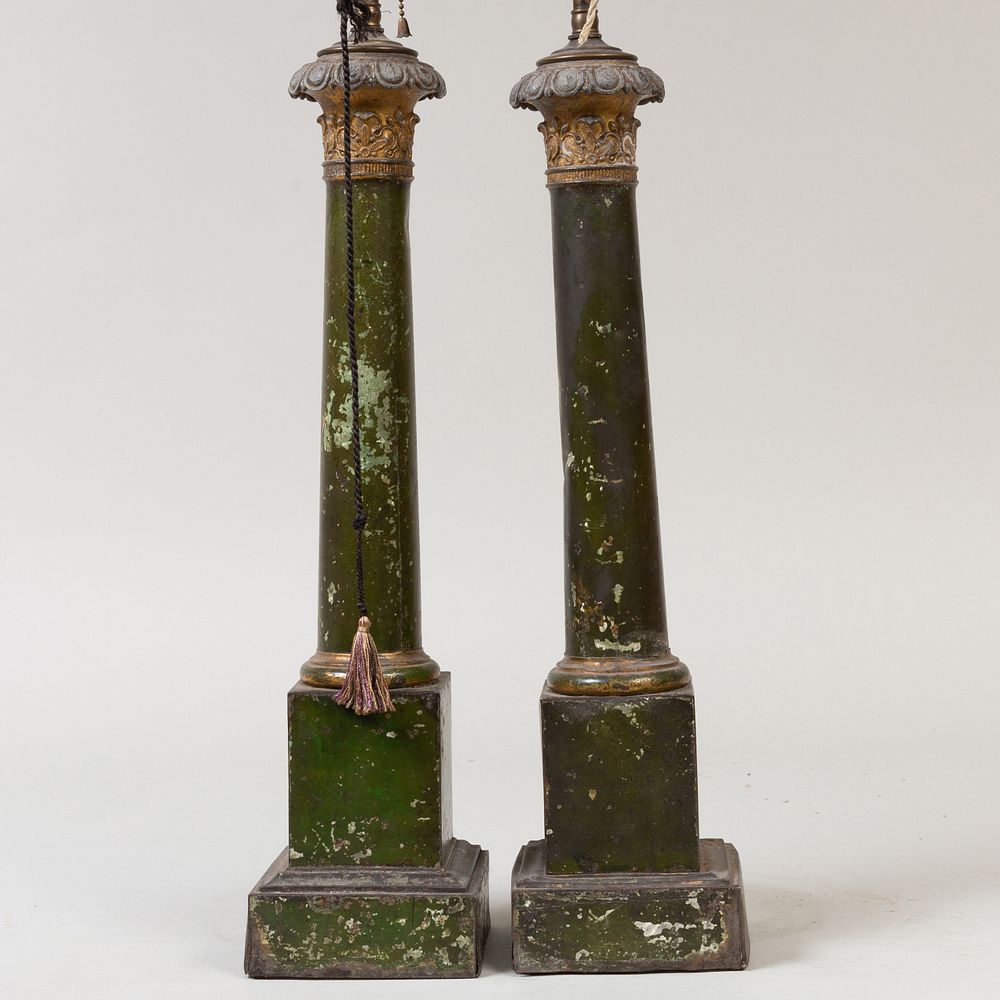 Appraisal: Pair of T le Columnar Lamps in high to socket