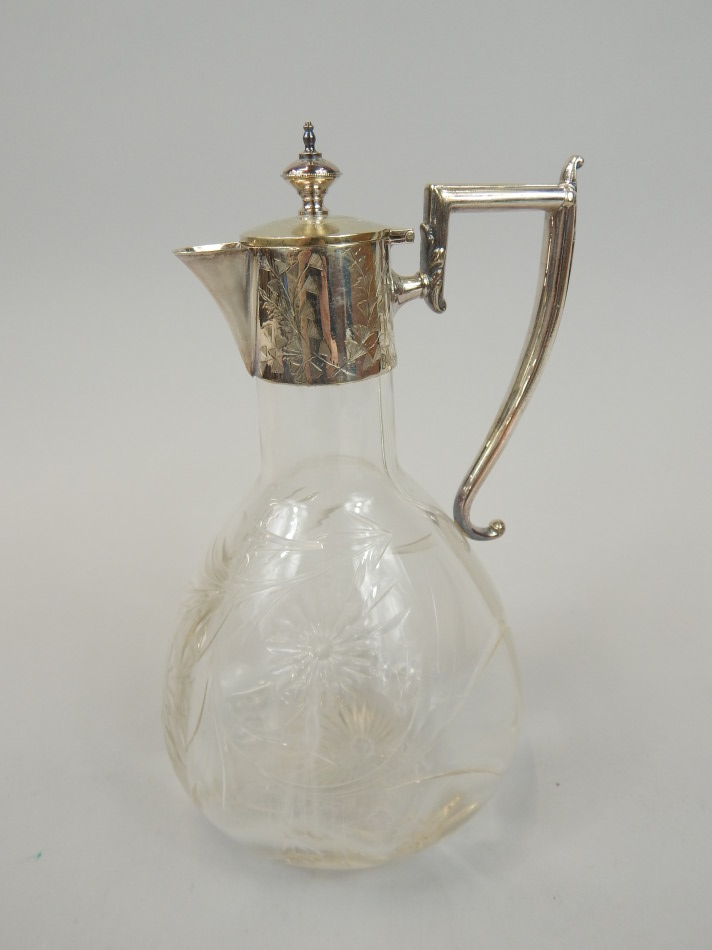 Appraisal: A early thC cut glass claret jug with plated chased