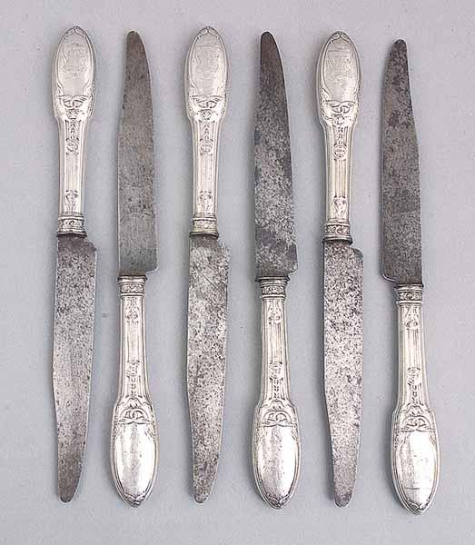 Appraisal: A Set of Six French Silver Dinner Knives in the