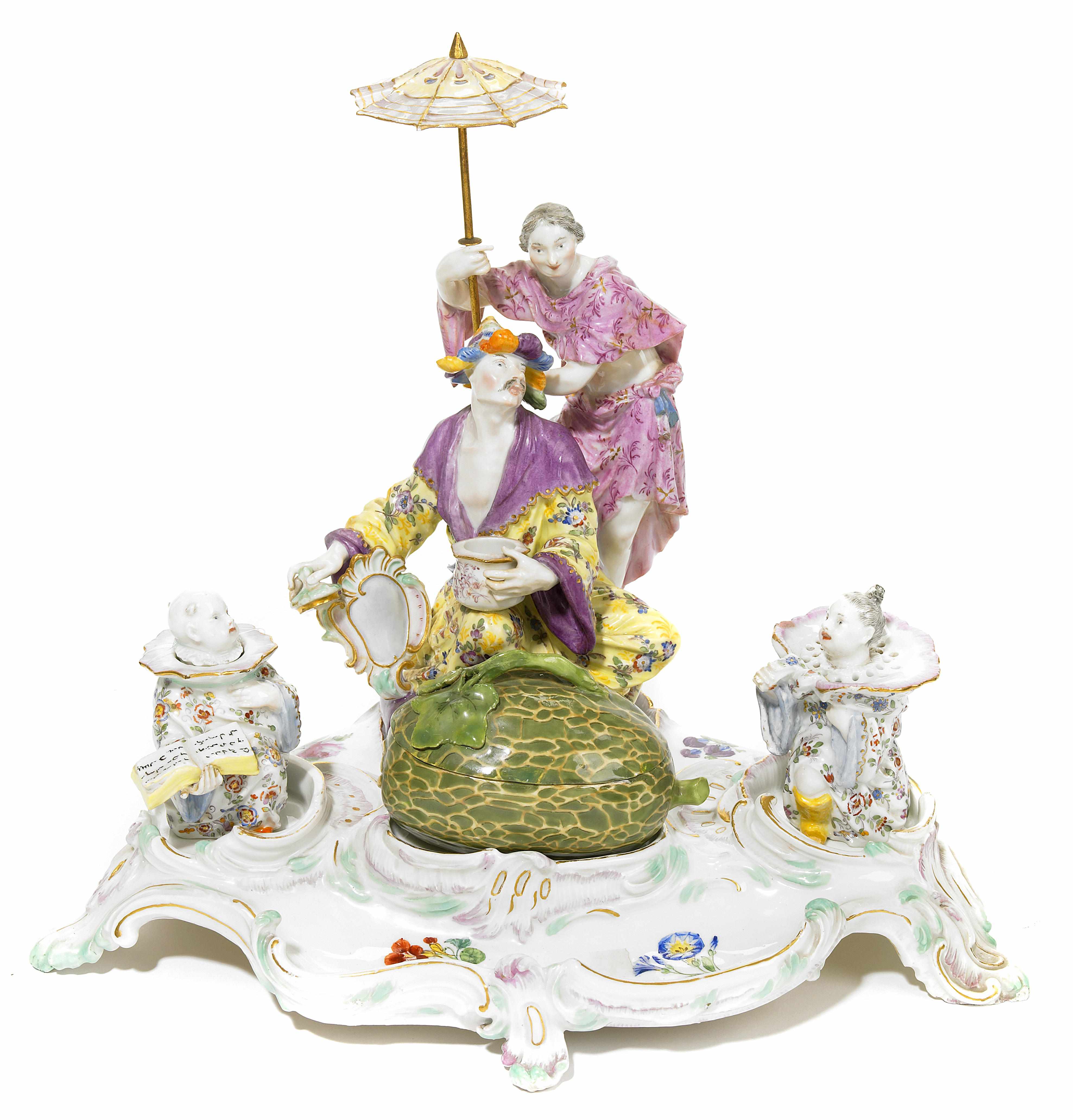 Appraisal: A Meissen porcelain chinoiserie figural inkstand th century After an