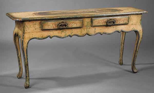 Appraisal: An Antique Venetian-Style Cr me and Verte Peinte Console Table